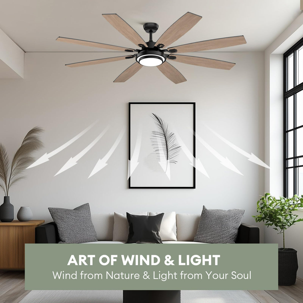 Fanbliss 72 Inch Black Large Ceiling Fans with Lights and Remote Control for Living Room, Modern Ceiling Fan with Quiet Reversible DC Motor, 3CCT, Dimmable LED for Garage, Patio, Indoor, Outdoor Fanbliss
