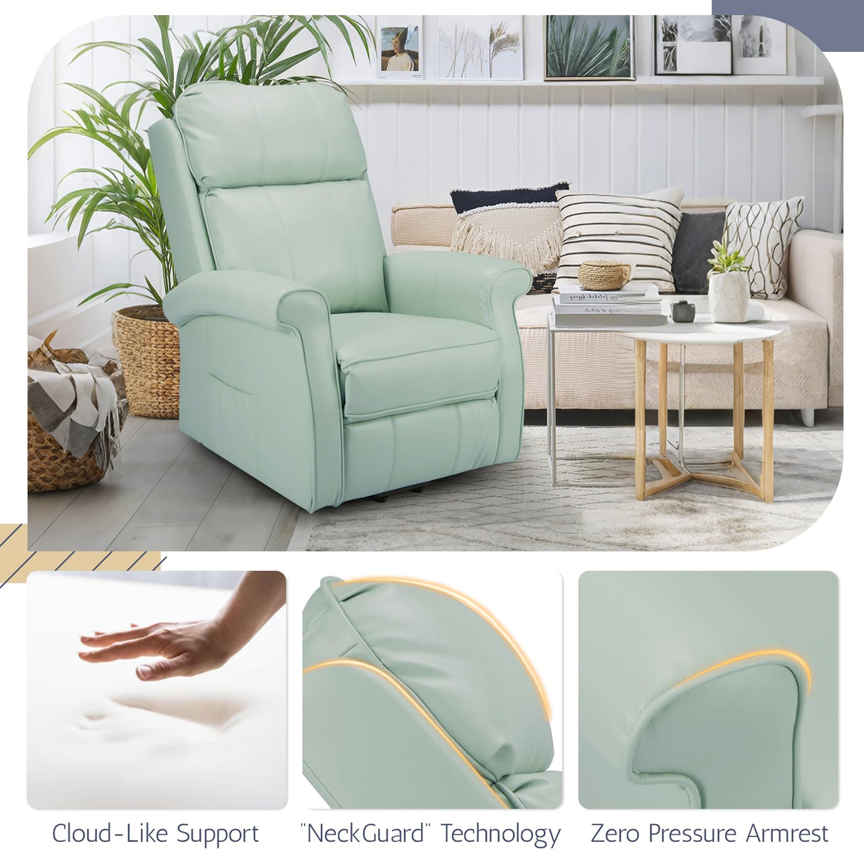 Esright Electric Power Lift Recliner Chair, Faux Leather Electric Recliner for Elderly with Side Pocket & Remote Control, Mint Green Esright