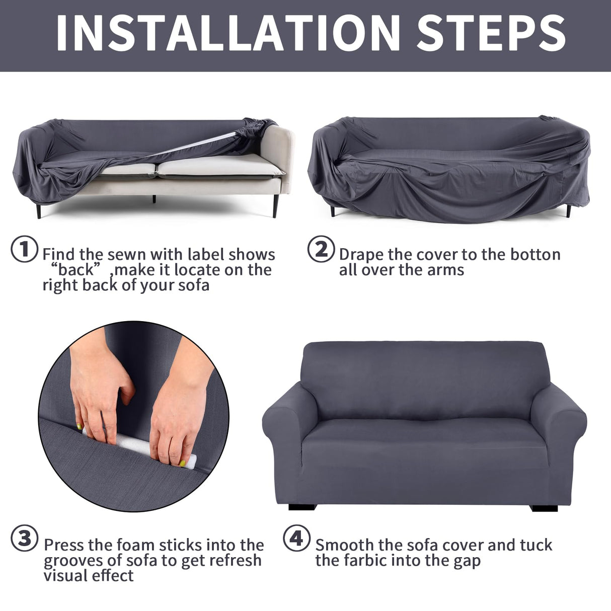 Peryiter 2 Pcs Loveseat Covers Slipcover Set for Couch Furniture Covers for Living Room Sofa Arm Chair, Form Fit Stretch, Wrinkle Proof, Furniture Protector(Dark Gray,Milk Silk) Peryiter