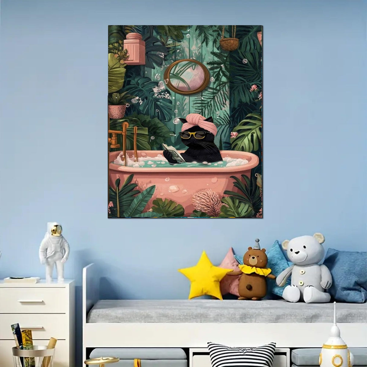 Black Cat Paint by Numbers Kit for Adults Beginner-Funny Bathing Black Cat Adult Paint by Number Kits on Canvas, DIY Acrylic Oil Painting by Numbers for Adults for Gift Home Wall Decor(16x20inch) Arttoplus