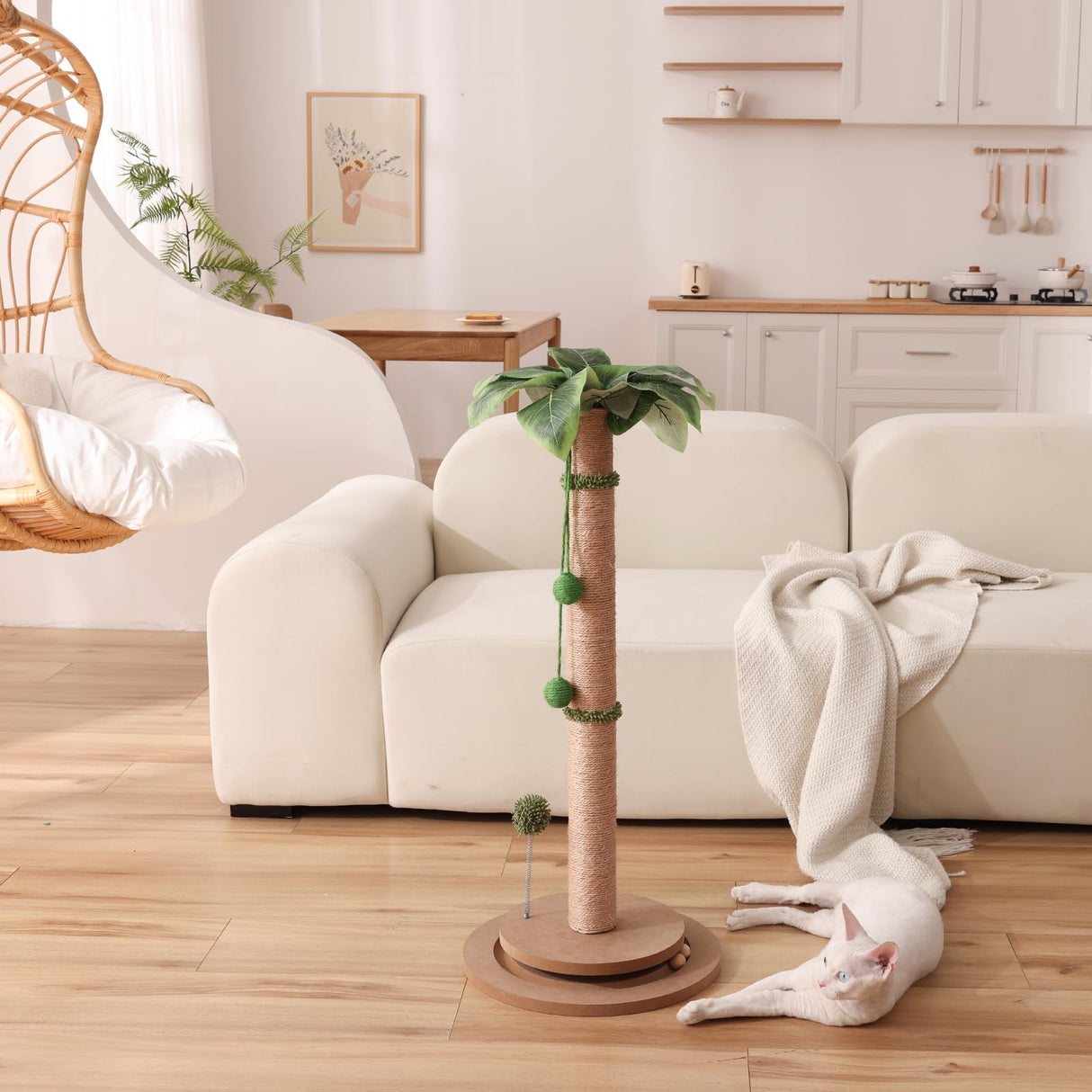 Aplatho Scratching Posts for Indoor Cats Adults - 33.2" Tall Cat Scratching Post with Sisal Rope - Cute Kitten Cat Tree Scratching Post with Interactive Ball Track Aplatho