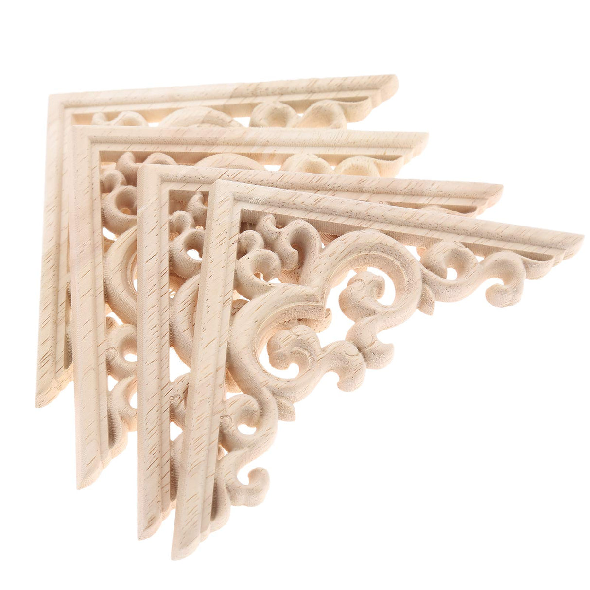 MUXSAM 4-Pack Wood Carved Applique Corner Onlay, 11x11cm/4.33"x4.33", Unpainted Furniture Decals for Cabinet Cupboard Corner Door Bed Home Decoration(Style-A) MUXSAM