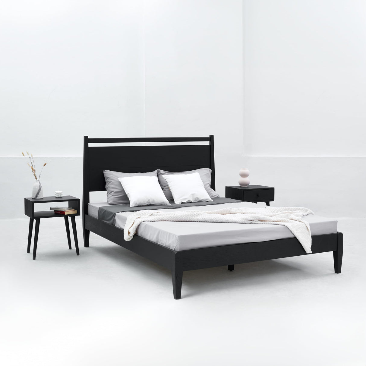 NTC Adept King Wooden Bed Frame with Headboard - Solid Oak, Silent Slats, Effortless Assembly, Burnt Black NTC