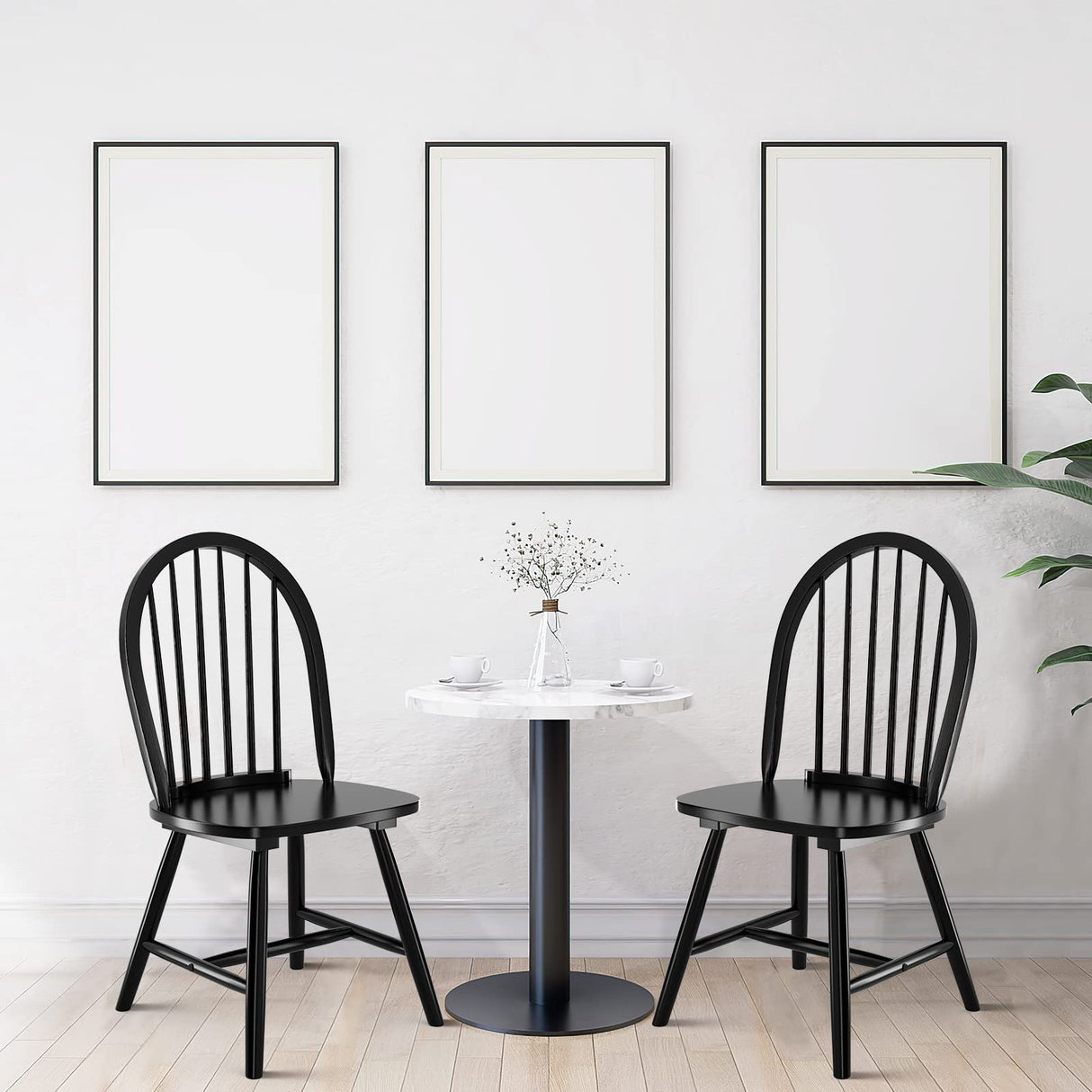 Giantex Wood Dining Chairs Set of 4, Windsor Chairs with Solid Wood Legs, High Spindle Back, H-Shaped Crossbars, Vintage Country Farmhouse Style Wooden Side Chairs, Black Giantex