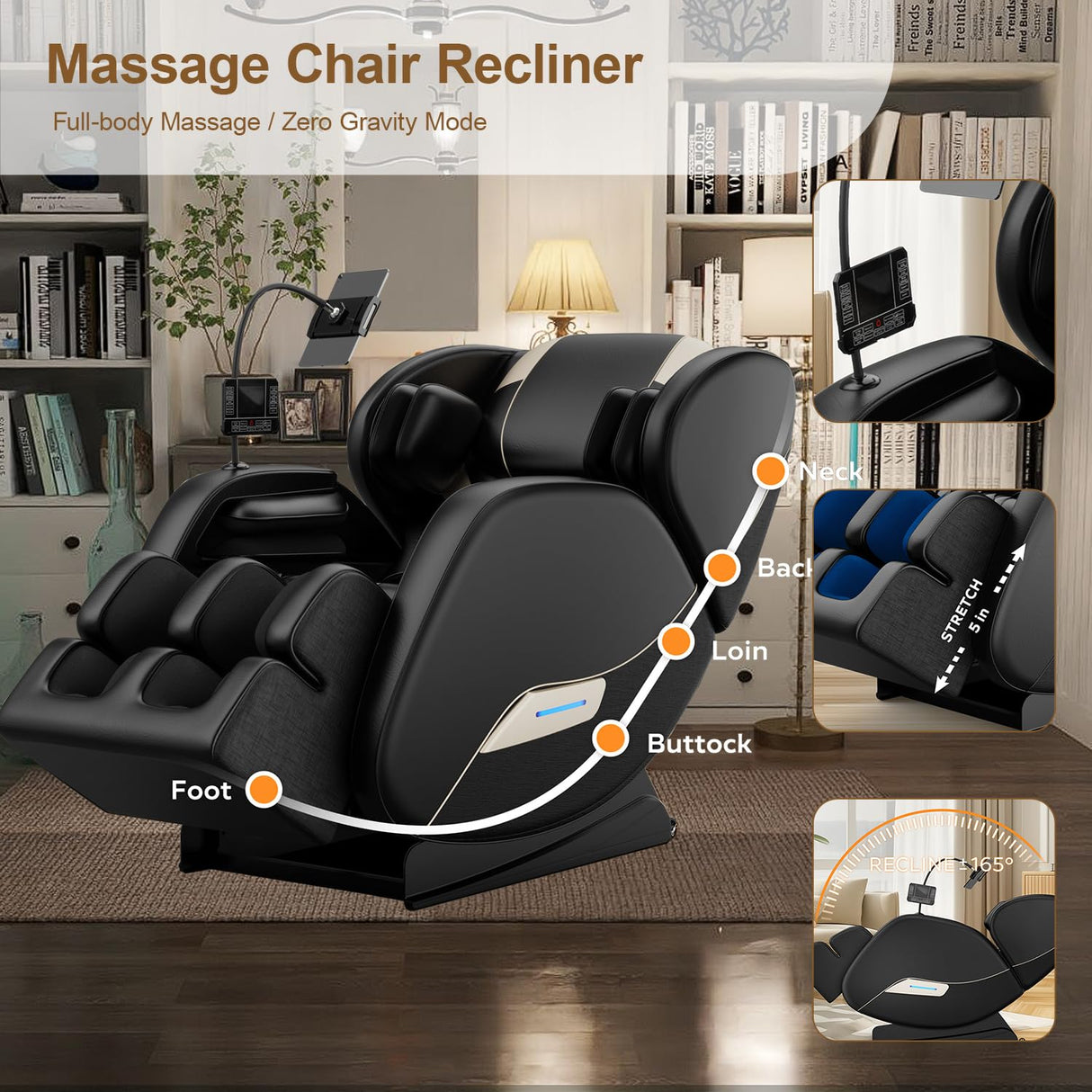 AYJOIR 2026 Massage Chair Full Body, Zero Gravity SL-Track Shiatsu Massage Recliner Chair with Body Scan, 6 Fix Point Rollers,Airbags,Deep Yoga Stretch, Heating Function,Black AYJOIR