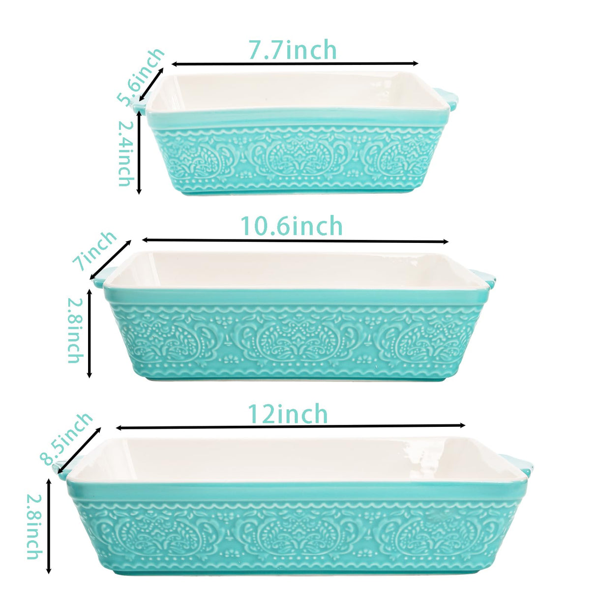 SOUJOY Set of 3 Porcelain Bakeware Set, Casserole Dishes for Oven, Rectangular Baking Dishes with Handles, Lasagna Pan for Cooking, Kitchen, Cake Dinner, Wedding Gift, Banquet and Daily Use SOUJOY