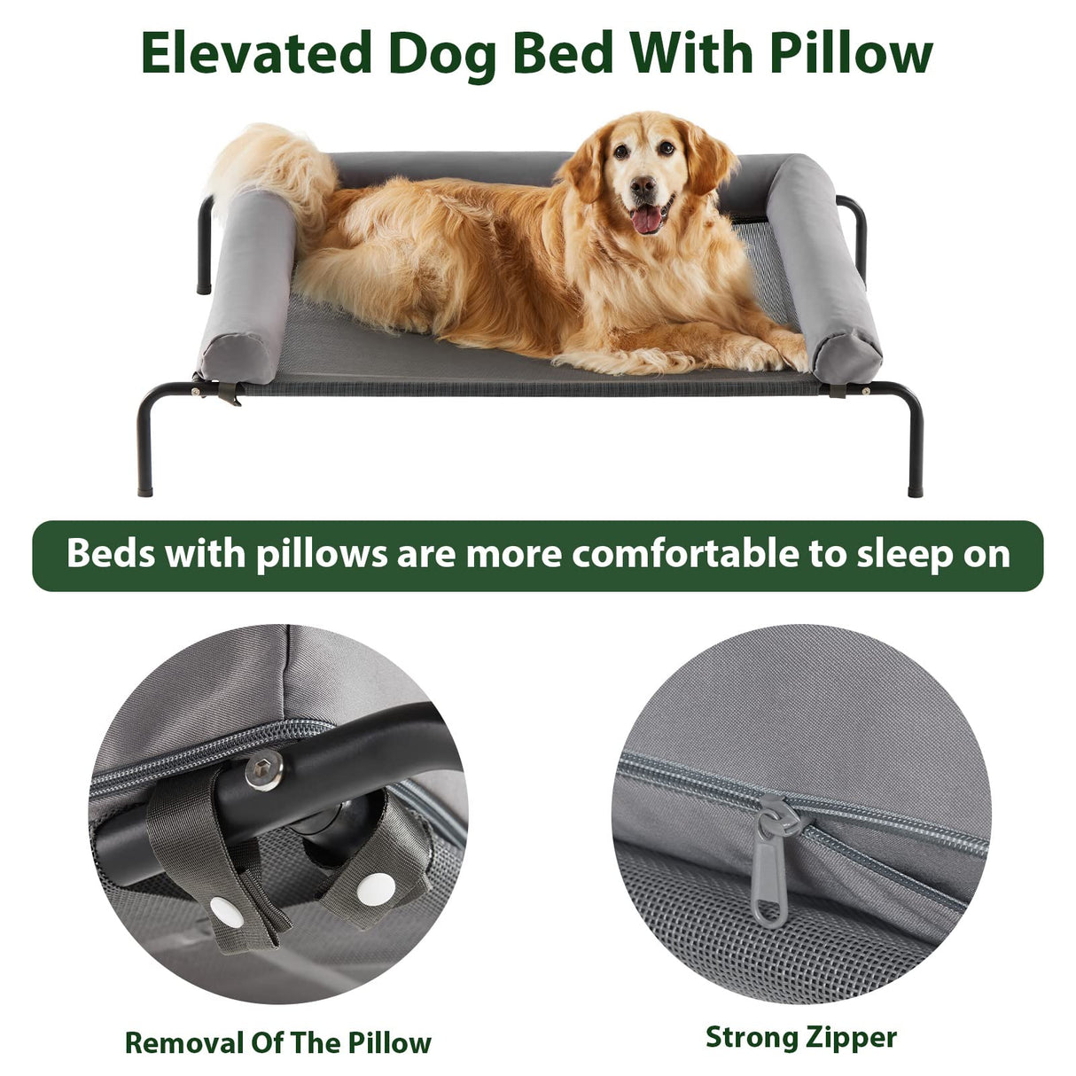 RRPETHOME Elevated Cooling Dog Bed,Raised Beds for Large Dogs - Outdoor,Chew Proof Portable Pet Cot Skid-Resistant Feet,Frame with Breathable Mesh RRPETHOME