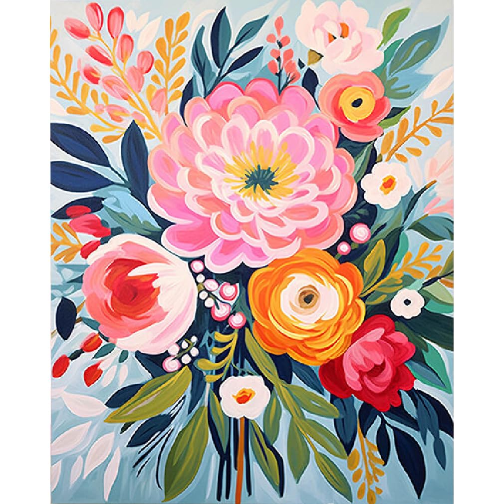 YarnMate Flowers Paint by Numbers Kit for Adults - Flowers in Vase Paint by Number on Canvas Without Frame, DIY Acrylic Painting for Gift Home Wall Decor (16x20 Inch) YarnMate