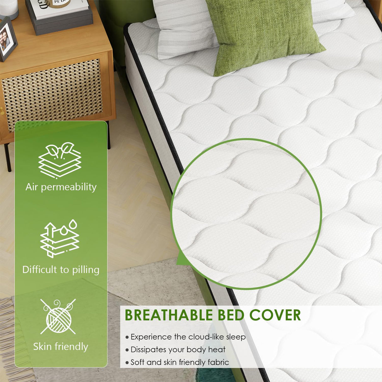 PayLessHere 10 Inch Innerspring Twin Mattress Medium Firm Hybrid Mattress with Removable Cover CertiPUR-US Certified Bed-in-a-Box Pressure Relief Foam Mattress,White PayLessHere