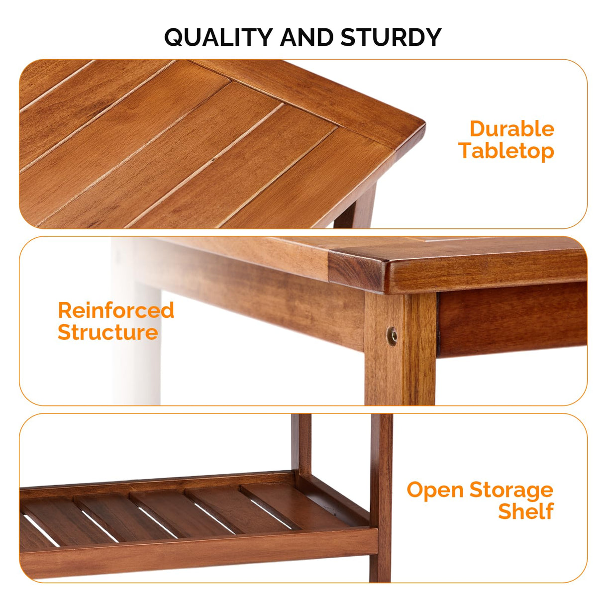 VINGLI Outdoor Wooden Coffee Table, 2-Tier Storage Rectangle Patio Coffee Table for Outside, Solid Wood Low Outdoor Table for Balcony Porch and Deck VINGLI