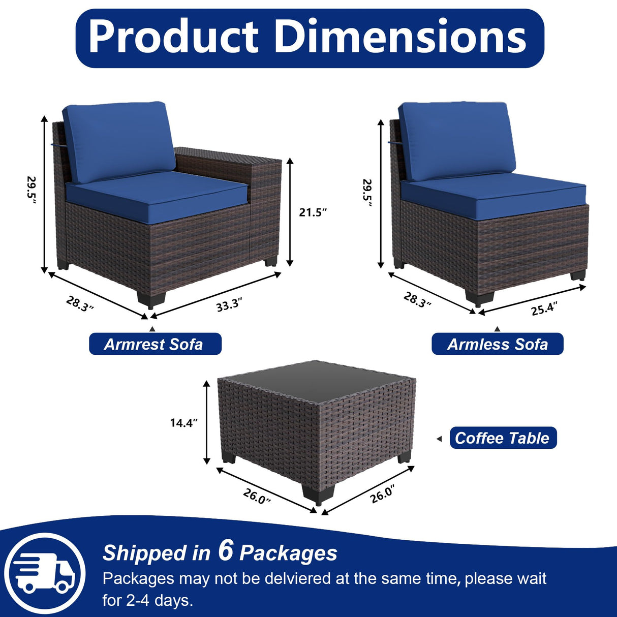 ASJMR Outdoor Patio Furniture Set, 12 Pieces Outdoor Sectional Furniture High Backrest Patio Set, All-Weather PE Rattan Patio Conversation Set w/Coffee Tables & Cushions-(Dark Blue) ASJMR