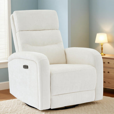 BaseBeauty Power Glider Recliner Nursery Rocking Chairs with USB, Electric Swivel Rocker Glider Chair for Living Room, Upholstered Recliner Chairs for Bedroom, Bedroom, Chenille White