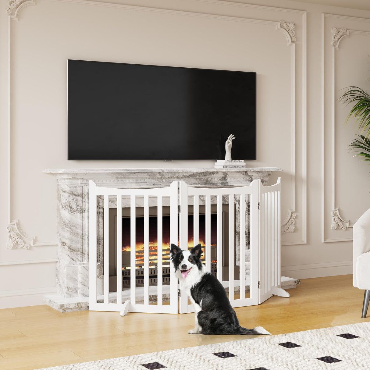 Yaheetech Dog Gate 36" H Extra Large Freestanding Pet Gate 3-Panel Wooden Dog Fence with 2 Support Feet Folding Dog Gate for Indoor, Stairs, Doorways, Halls, Kitchen Pet Barrier White, 60" L x 36" H Yaheetech