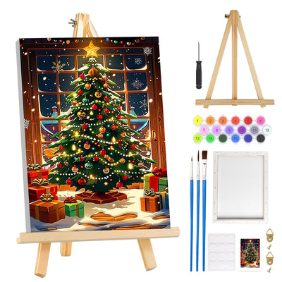 MOGTAA Christmas Paint by Numbers Kit for Adults Beginners with Frame, Christmas Tree Adult Paint by Number Kits on Canvas with Easel, Easy DIY Oil Painting Kits for Home Decor, 8x12in