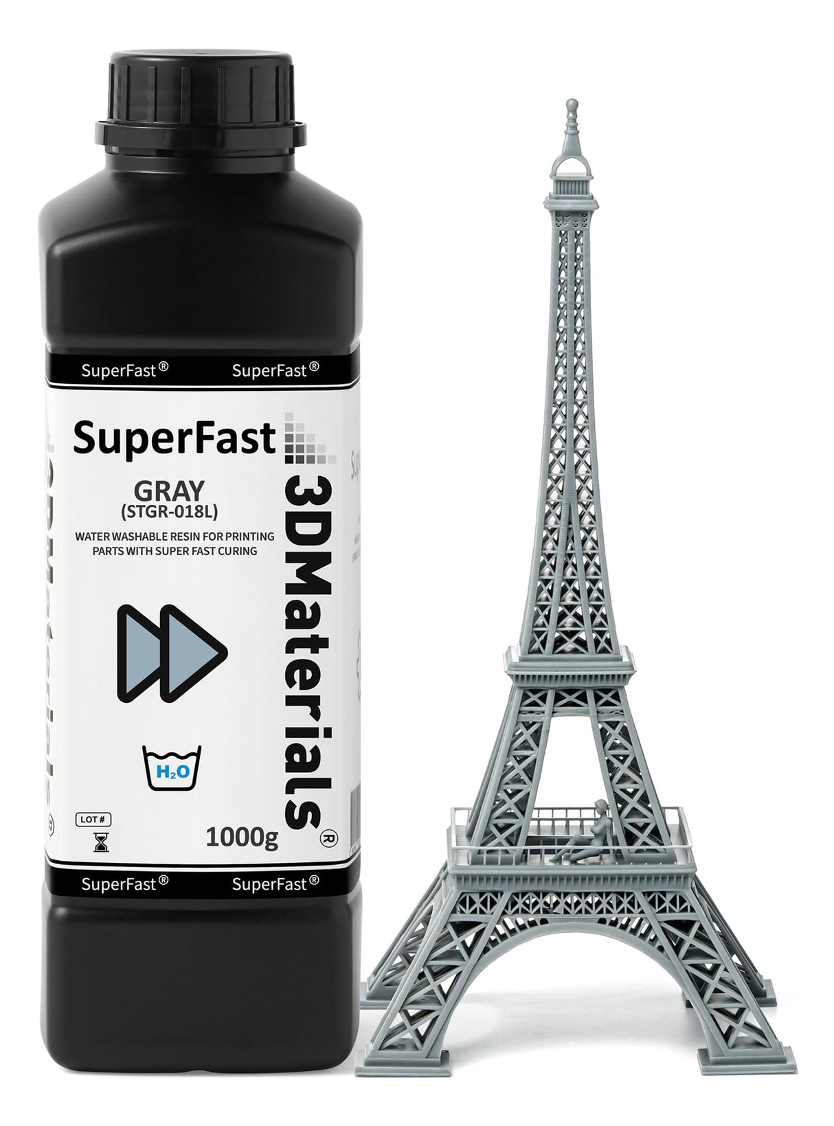SuperFast 4K 3D Printer Resin Water Washable, 50um Print in 0.6 sec, Made in Korea by 3DMaterials (1000g, Grey) 3DMaterials