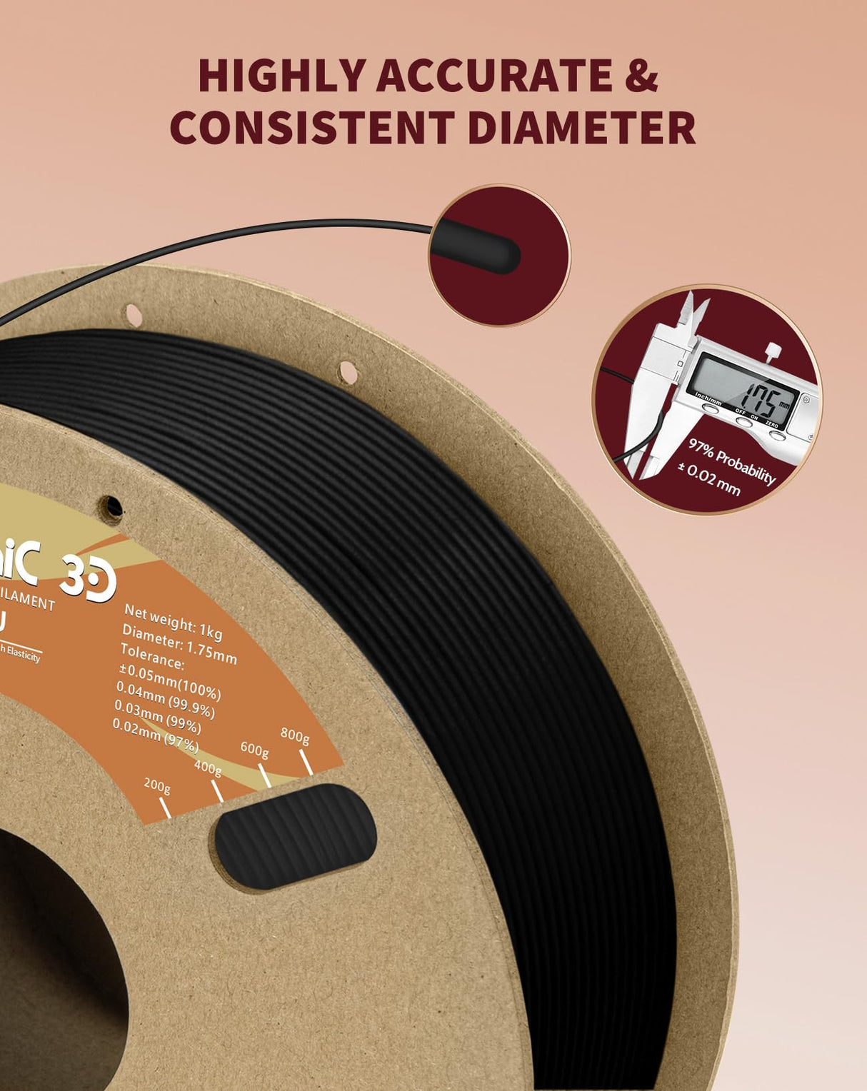 DURAMIC 3D TPU Filament 1.75mm Black, TPU Flexible Filament 95A, Soft TPU 3D Printing Filament, 1kg Spool, Dimensional Accuracy +/- 0.05mm, Black 1 Pack DURAMIC 3D