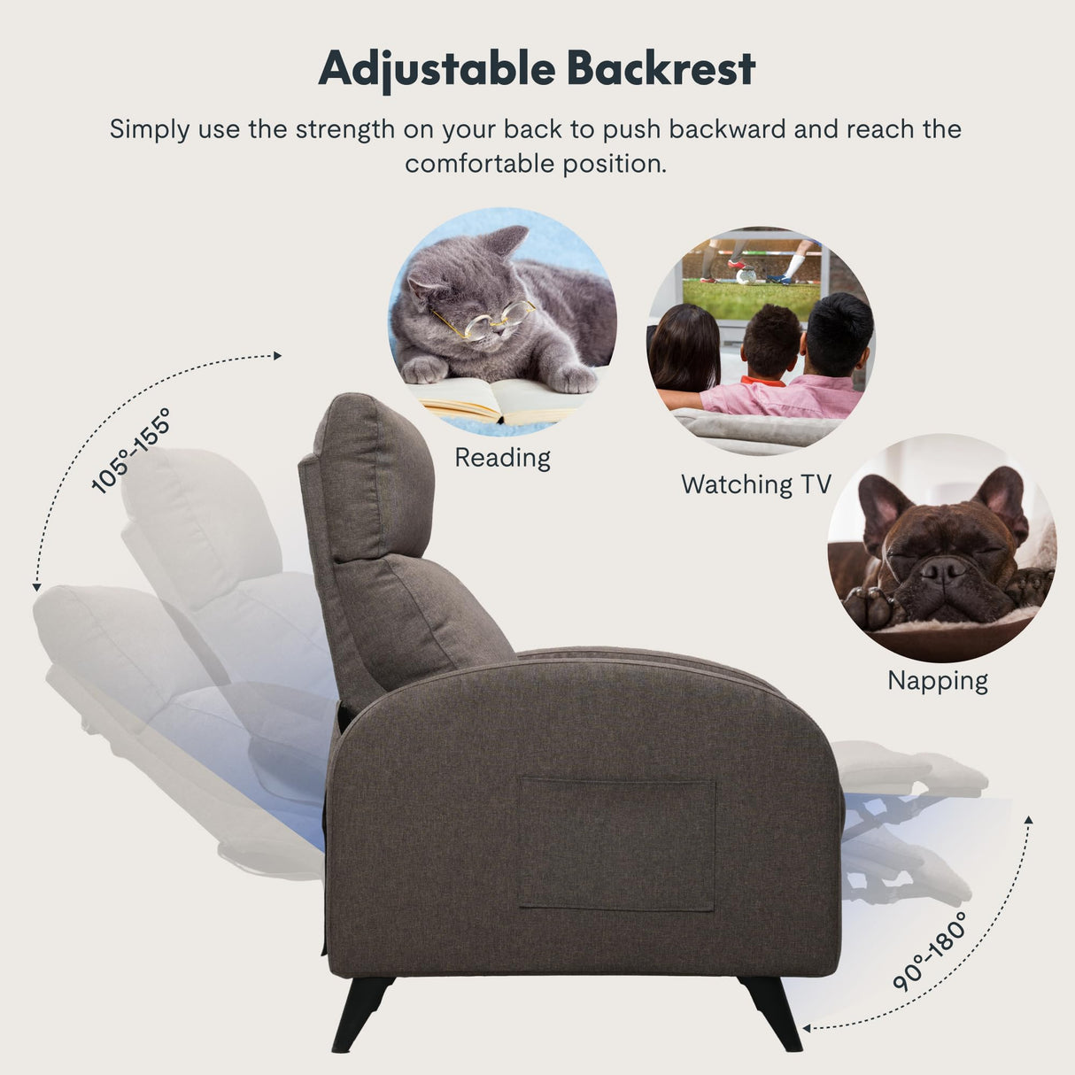 FLEXISPOT XC2 Recliner Chair for Adults, Fabric Small Recliner Home Theater Seating, Modern Reclining Chair, Adjustable Single Sofa Reading Chair with Extended Footrest for Living Room, Brown FLEXISPOT