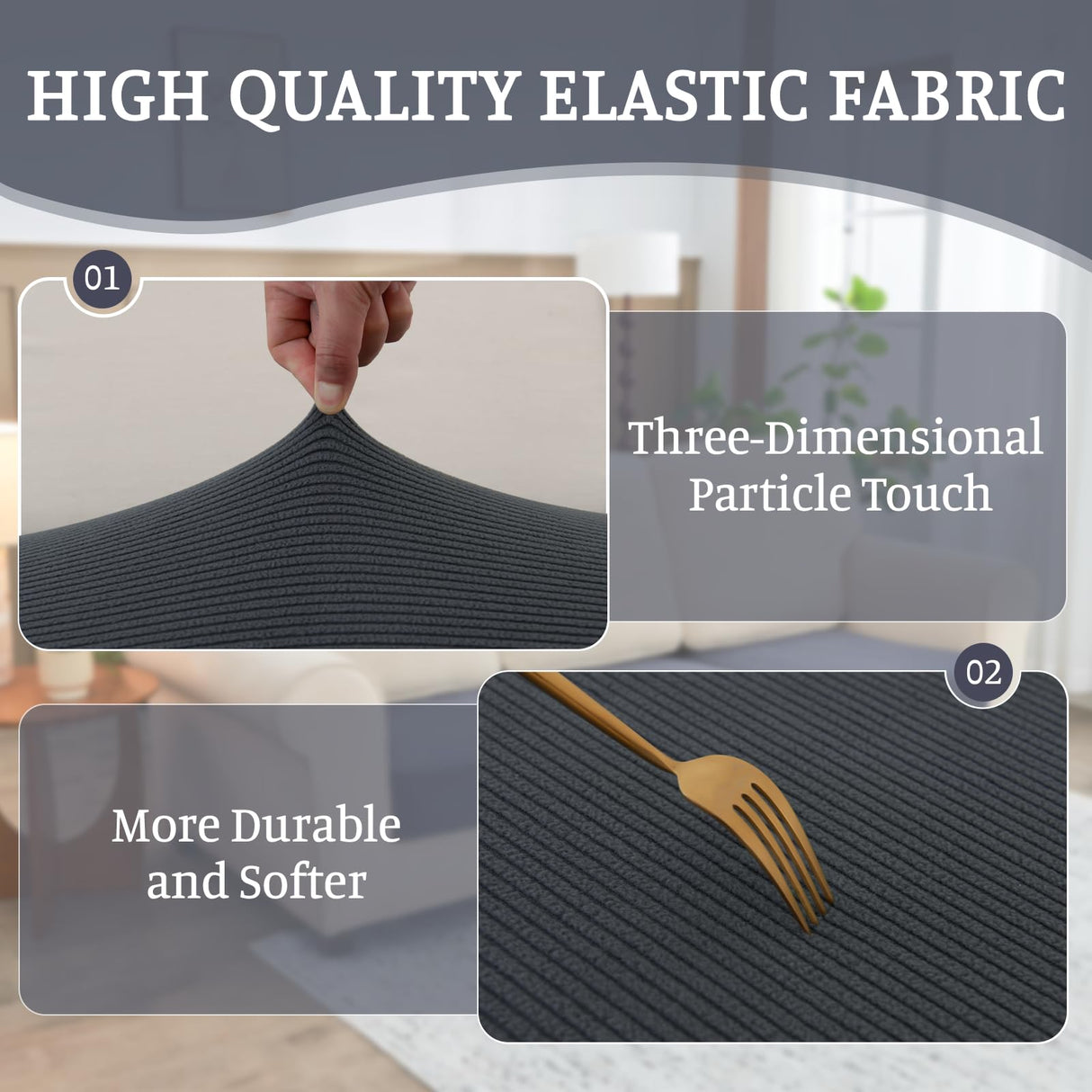 BT.WA Sectional Couch Covers for Sofa Cushion L Shaped Couch Cover Washable Soft Couch Cushion Covers Stretch Sofa Slipcovers(3-Piece for Sofa Seat or Backrest, Dark Grey) BT.WA