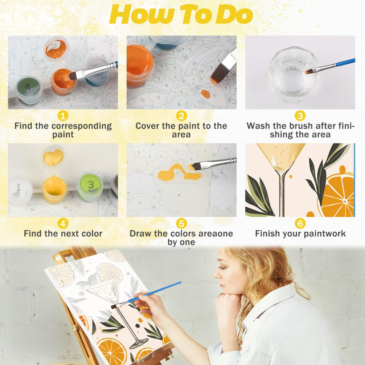 RICUVED Paint by Number for Adults Framed Canvas, 4 Pack Paint by Number Kits Arts and Crafts for Adults Beginner, Easy DIY Summer Drink Acrylic Painting Number Kits for Home Wall Decor(7.8X11.8inch) RICUVED