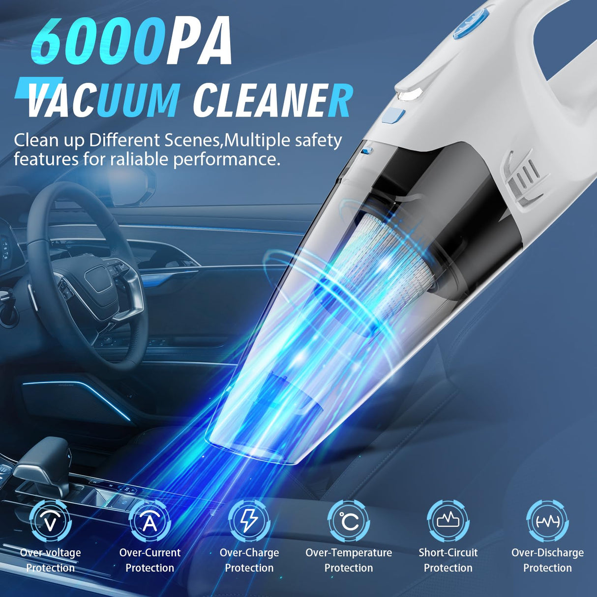 FUOAYOC Handheld Vacuum Cordless,Car Hand Cordless Rechargeable,Dust Busters Cordless Rechargeable with LED Light/Multi Accessories,1.6lbs Car Mini Portable Vacuum Cleaner for Home Office Car Pet FUOAYOC