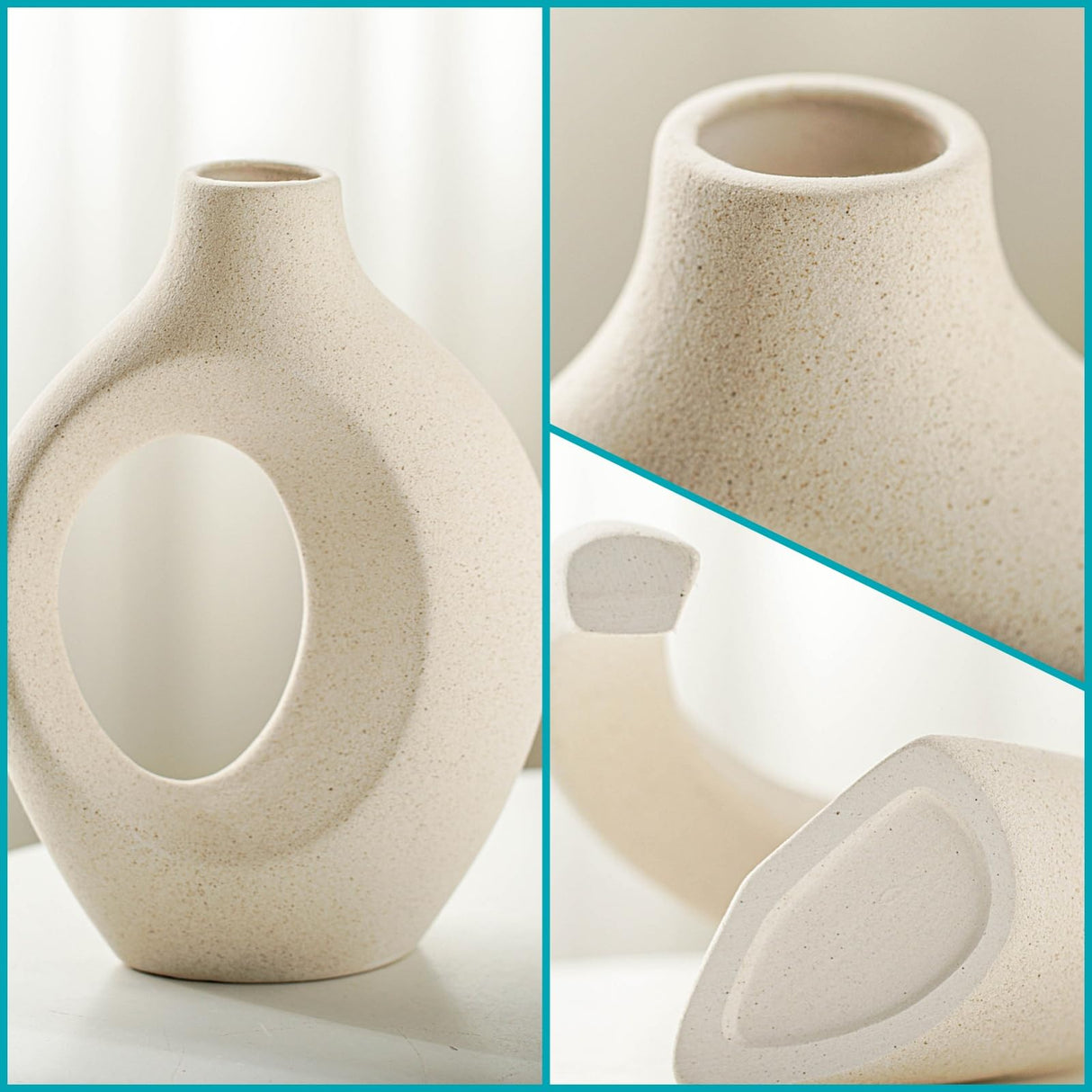Lvases Snuggle Hollow Ceramic Vase Set of 2, Nordic Modern Boho ins Style Decorative Ceramic Aesthetic Flower Vase for Home Decor (Milky White W 6.3" X H 8.4") Lvases