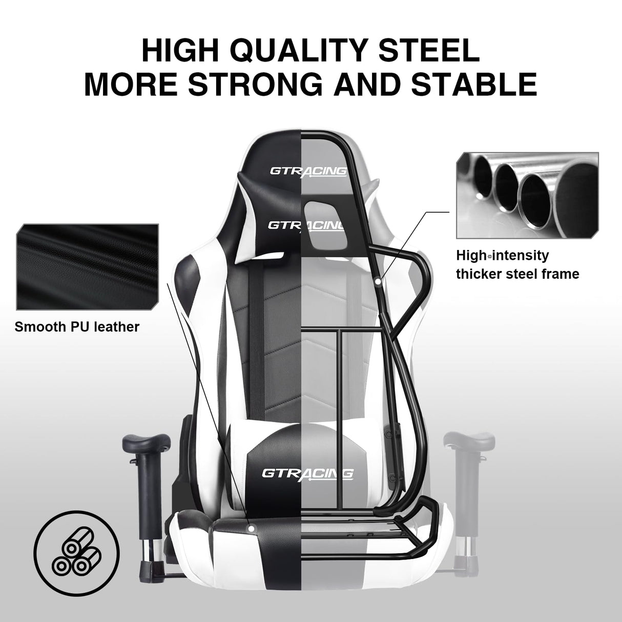 GTRACING Gaming Chair Racing Office Computer Ergonomic Video Game Chair Backrest and Seat Height Adjustable Swivel Recliner with Headrest and Lumbar Pillow Esports Chair (White) GTRACING