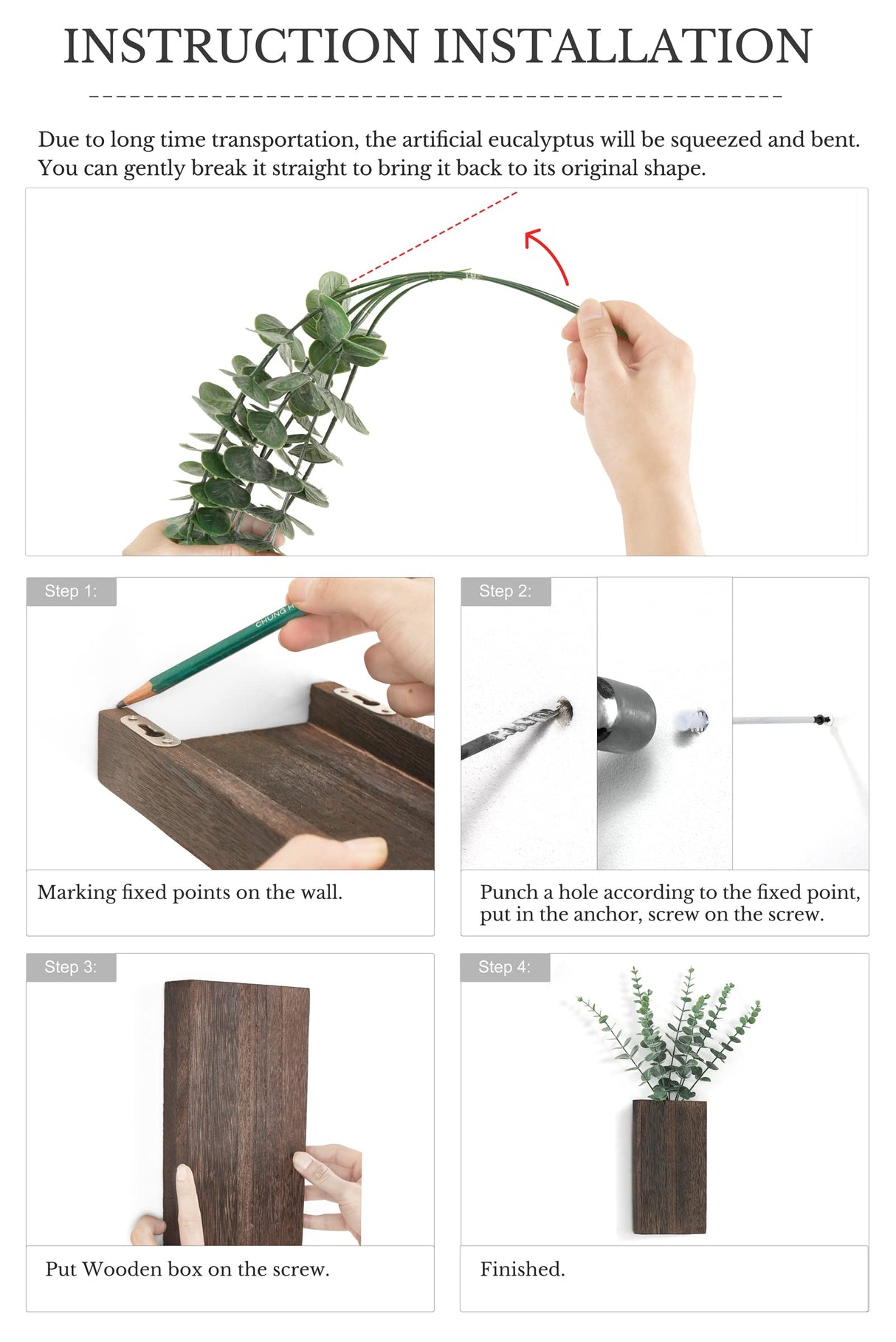 Dahey 2 Pack Wood Wall Planter Vase with Artificial Eucalyptus Farmhouse Wall Hanging Decor Pocket Planter for Indoor Fake Plants Greenery, Living Room Bedroom Kitchen Home Office Decoration Dahey