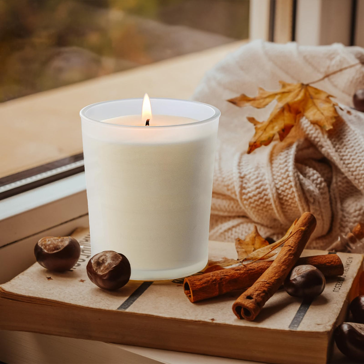 SHOWIN Thick Candle Jars for Making Candles 12 Pcs, 7 OZ Empty Jars with Wood Lids for Candle Making, Sample Container, Frosted White SHOWIN