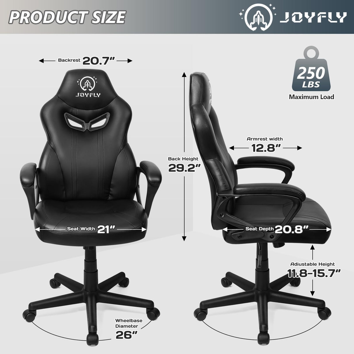 JOYFLY Computer Chair Office Chair, Gaming Chairs for Adults, Ergonomic Gamer Chair PC Chair with Black Leather Lumbar Support, 300Lbs (Black-Leather) JOYFLY