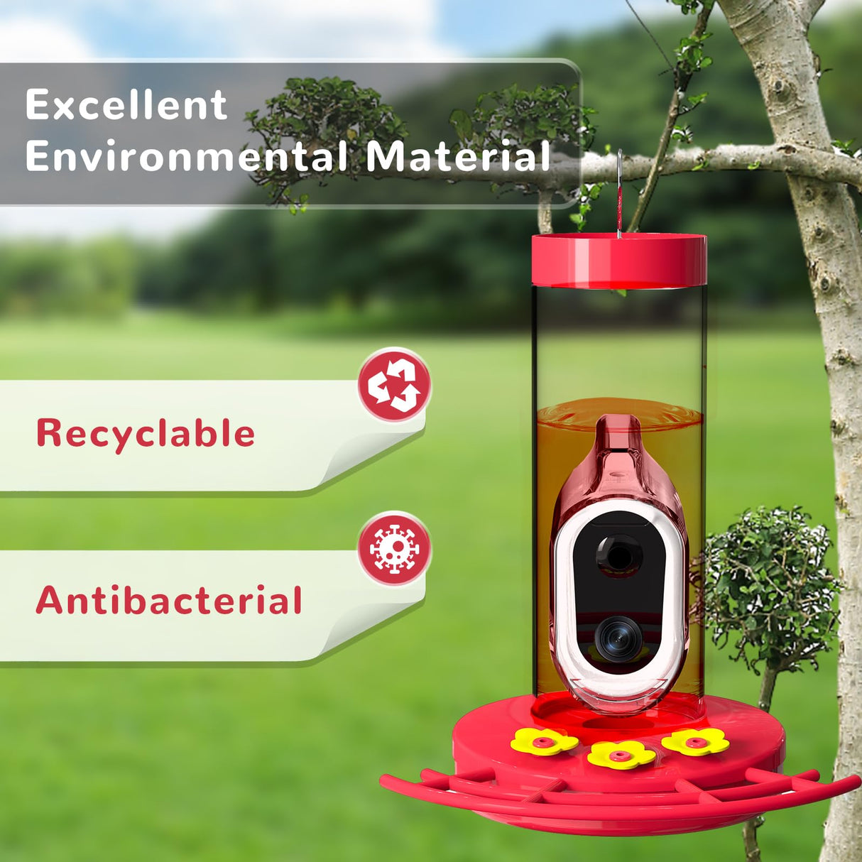 Smart Hummingbird Feeder with Camera, Outdoors Bird Feeder Camera Solar Powered, AI Identify Bird Species and Cloud Storage, HD Auto Capture Bird TT Nature