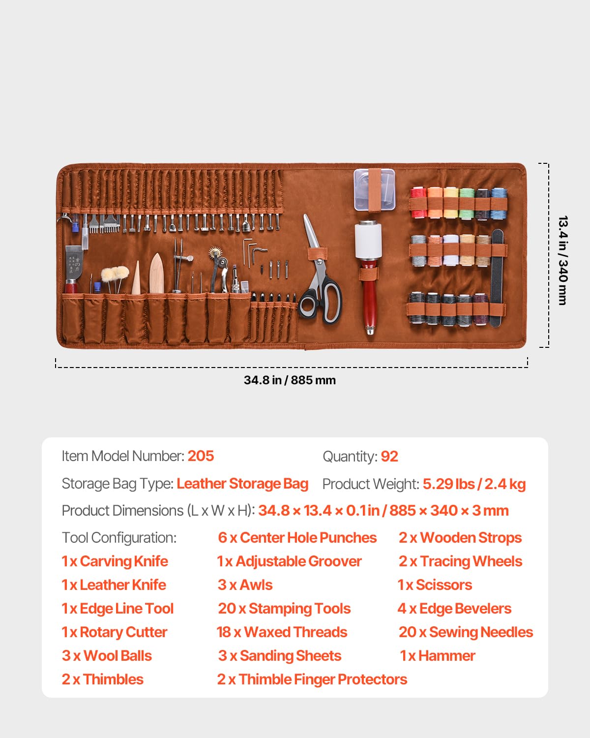 VEVOR Leather Working Tools Kit, 92 PCS Leather Craft Tools with Portable Leather Storage Bag, Engraving Punching Sewing Stamping Sanding Tools, Ideal for Beginners DIY Enthusiasts and Professionals VEVOR