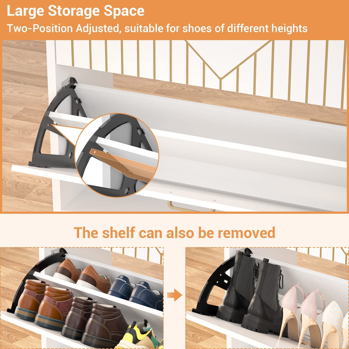 Aheaplus Shoe Cabinet with Flip Doors, Shoes Storage Organizer with Motion Sensor Led Light, Entryway Wood Freestanding Tipping Bucket Shoe Rack with Open Shelves for Closet, Living Room, White Aheaplus