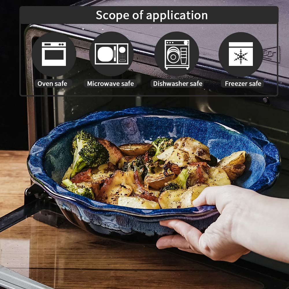 KOOV Ceramic, 9 Inches Pie Plate, Pie Dish for Dessert Kitchen, Round Baking Dish Pan for Dinner, Wrapping Upgrade, Reactive Glaze (Nebula Blue) KOOV