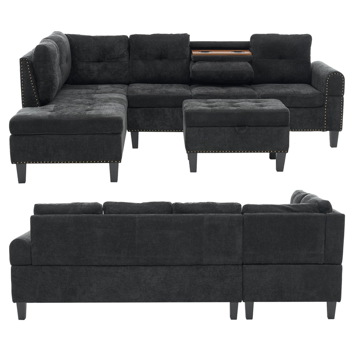 Trygoal L Shaped Couches for Living Room, Sectional Couch Living Room Furniture with Storage Ottoman, Modular Sectional Sofa with Movable Chaise for Apartment Office, Black Grey Trygoal