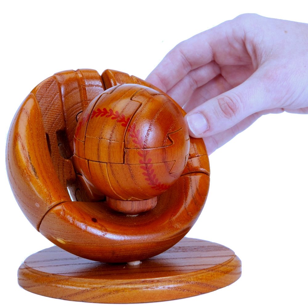 CHH 6140 4.5 Inch Wooden Baseball and Glove 3D Puzzle, Dark Wood Finish CHH