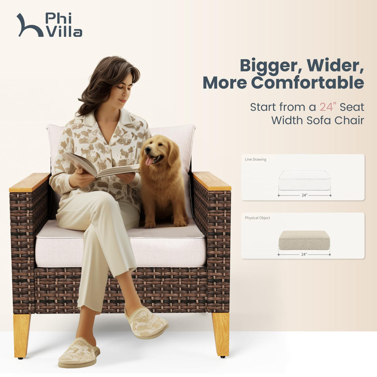 PHI VILLA Outdoor Furniture Set 10-Piece Heavy Duty Sectional Half-Moon Curved Sofa, Wicker Patio Conversation Set for 10 Seats with Cushions, Beige PHI VILLA