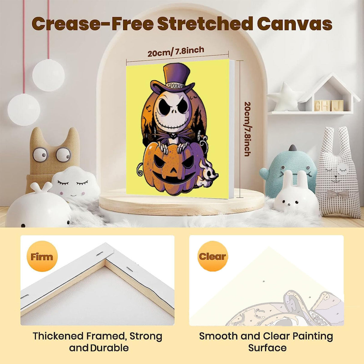 4 Pack Halloween Cartoon Paint by Numbers for Kids with Framed Canvas-with Wooden Easel, Pumpkin Paint by Number for Kids Ages 4-8-12, DIY Easy Acrylic Oil Painting Kits for Home Wall Decor (8X8inch) KOJEFCV