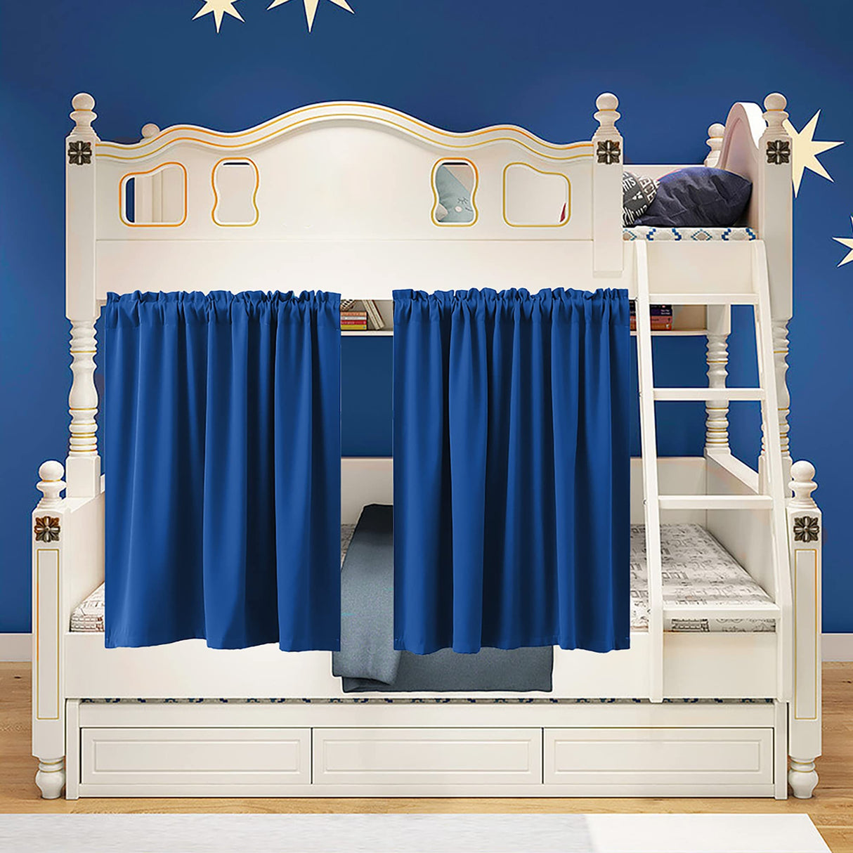 KOUFALL Loft Bed Curtains for Junior Boy Royal Blue TV Reflection Gaming Room Short Small Blackout Blinds Shades Bunk Bed Curtains for Boys Room Decor Width 34 X 30 Inch Length KOUFALL