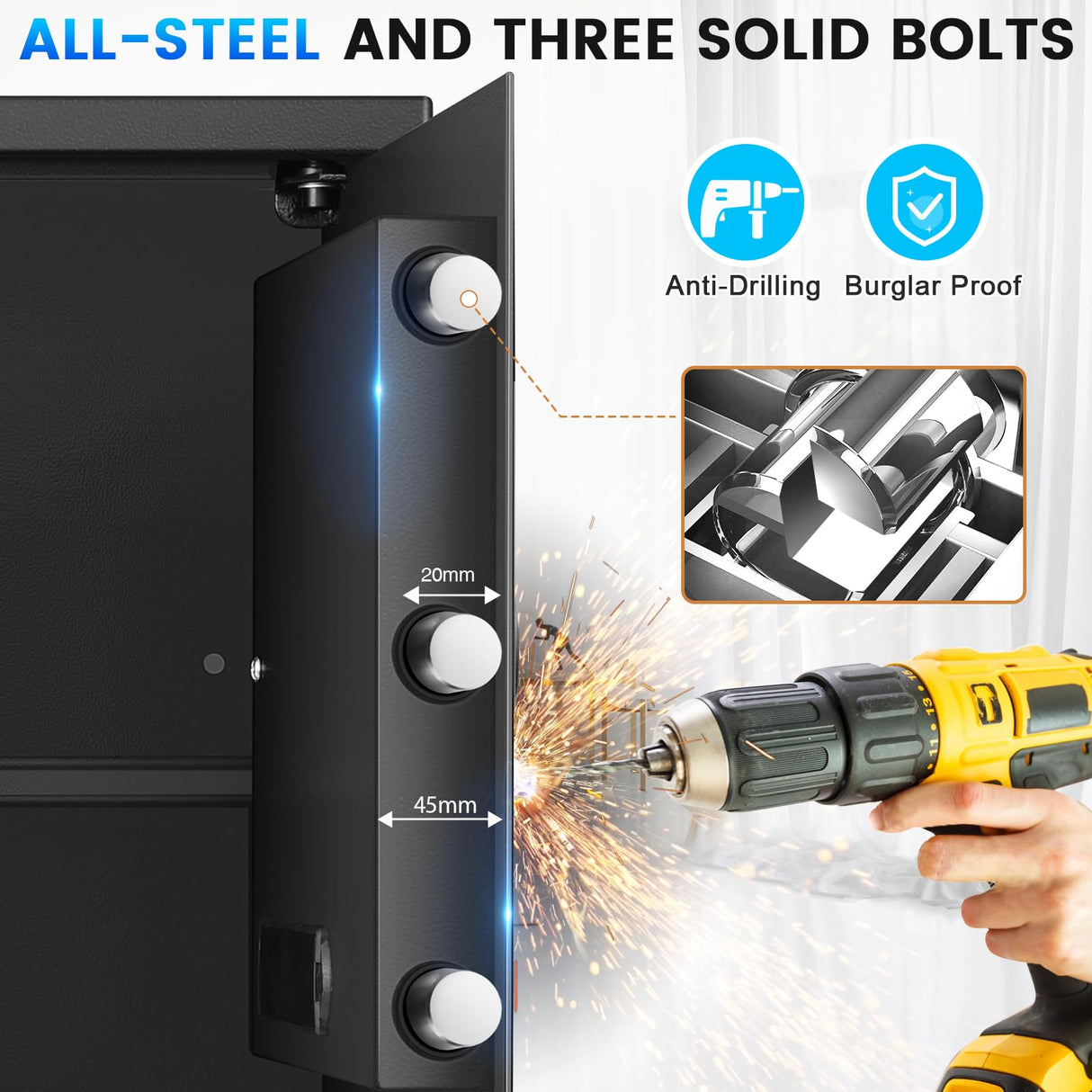 5.0 Cuft Fireproof Safe for Home Use, Digital Home Safes with Programmable Keypad, Spare Keys and Alarm System, Security Safes Box Fireproof Waterproof, Anti-Theft Fire Safe Box for Home Office Bukumo