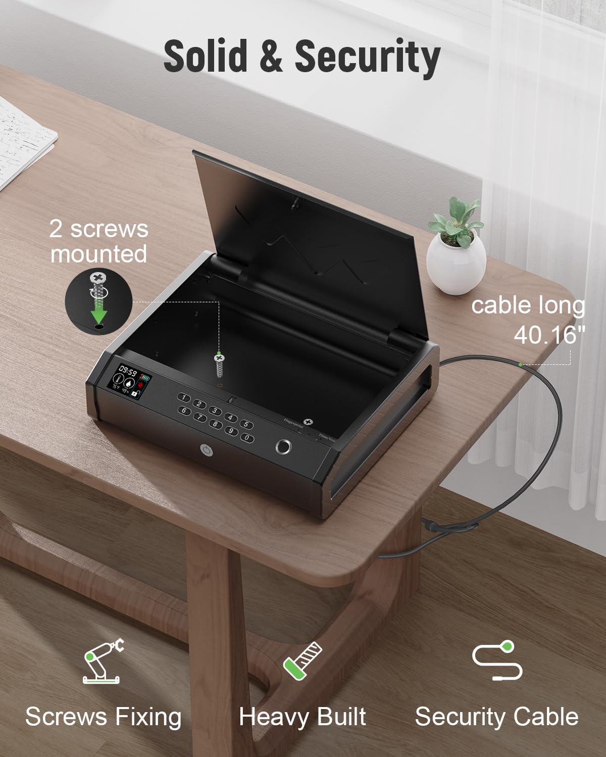 HOLEWOR Gun Safe, Biometric Safes for Pistols with LCD Display of Time Battery, Fingerprint Quick Access Handgun Safe Pistol Bedside, Nightstand, Car, 2 Capacity HOLEWOR