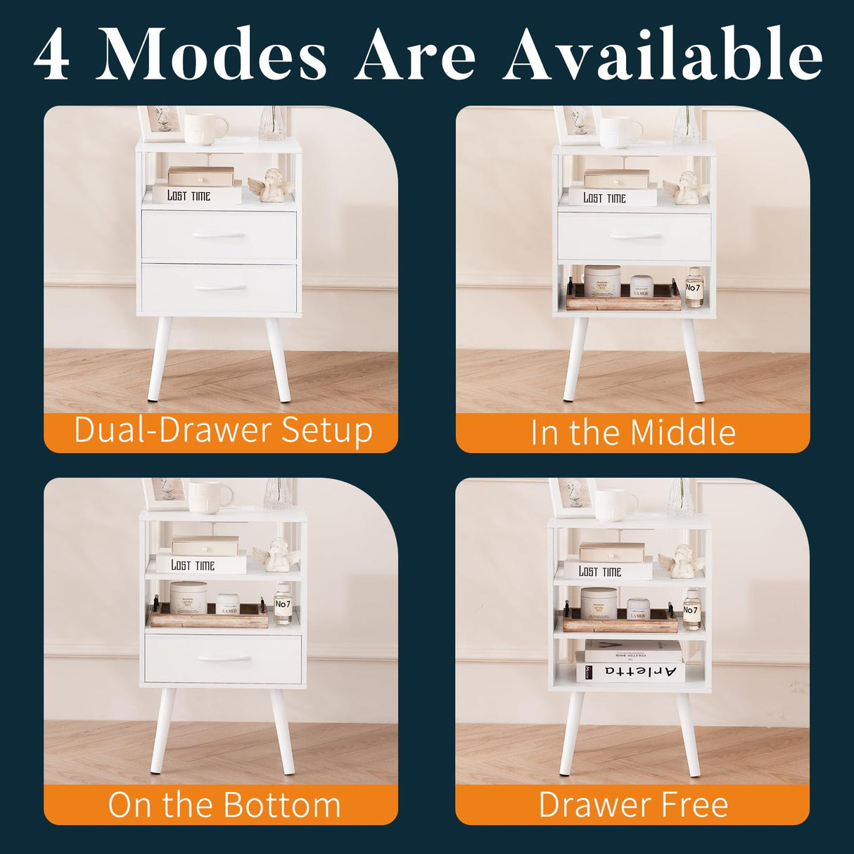 Yoobure LED Night Stand with Charger Station, Mid Century Modern Nightstand with Fabric Drawers, Bedside Table Nightstands with Storage Shelf, Bed Side Table Small Night Stands for Bedroom Living Room Yoobure