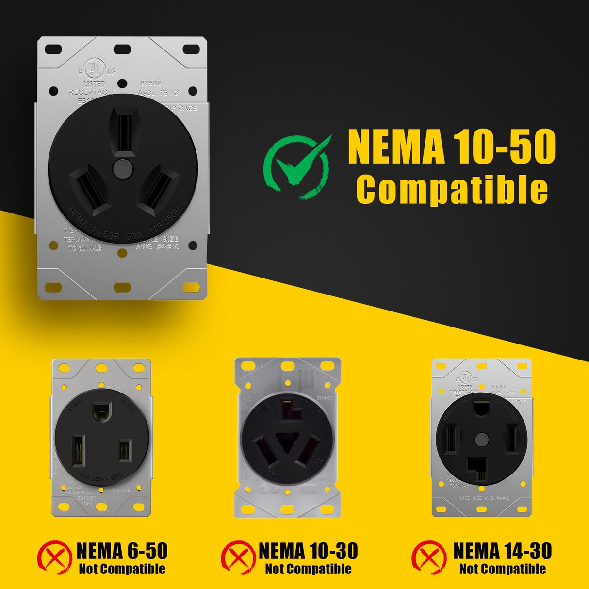 LAZMUMI NEMA 10-50P to 14-50R EV Charger Adapter Cord with 6-AWG Heavy Duty Adapter Cord for Tesla and Other EV Level 2 Charging,1.5 FT LAZMUMI