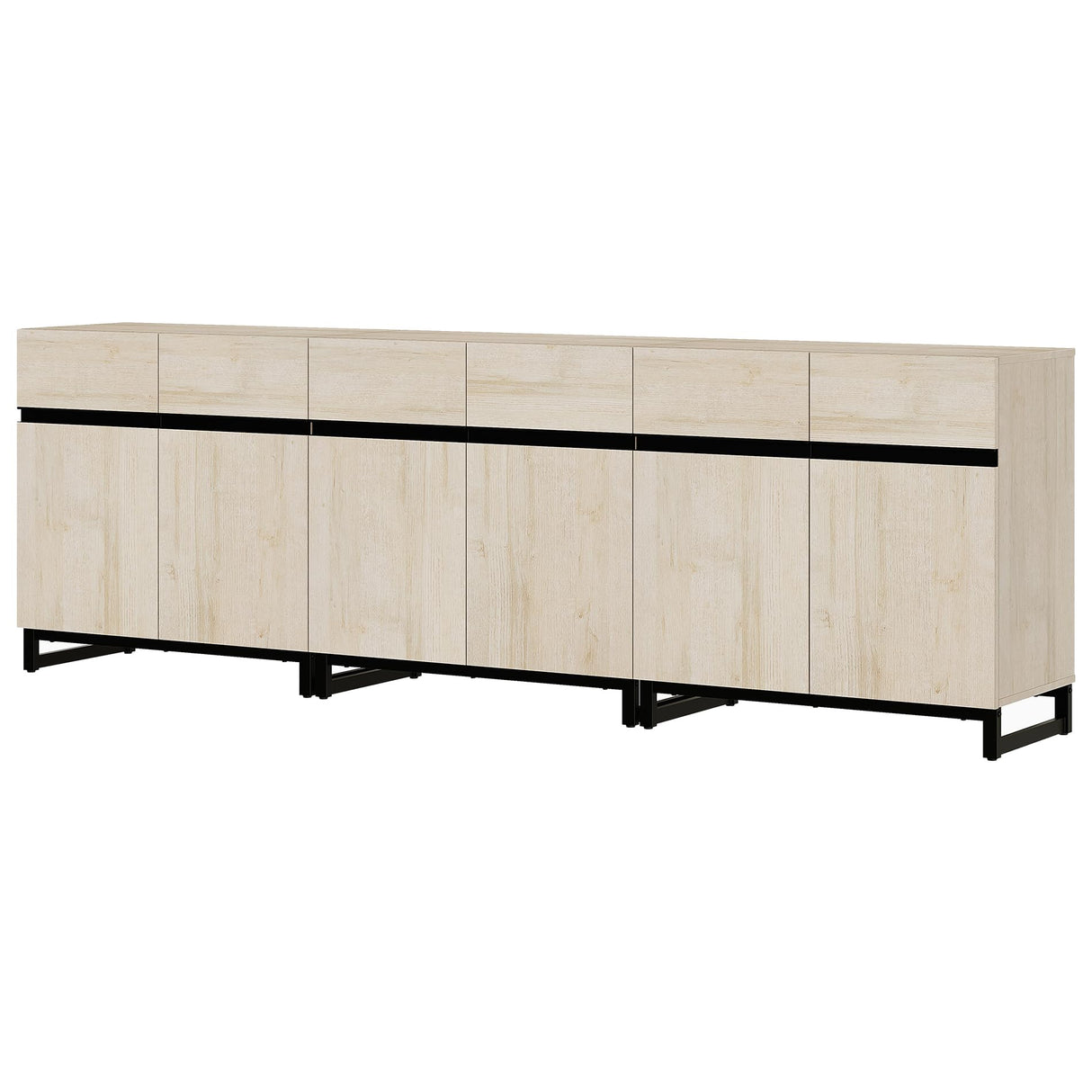 WAMPAT Modern TV Stand for 75-110 Inch TVs, Wooden Entertainment Center TV Console with Metal Base &Adjustable Shelves for Living Room,Bedroom,94.5 Inch, Light Oak WAMPAT