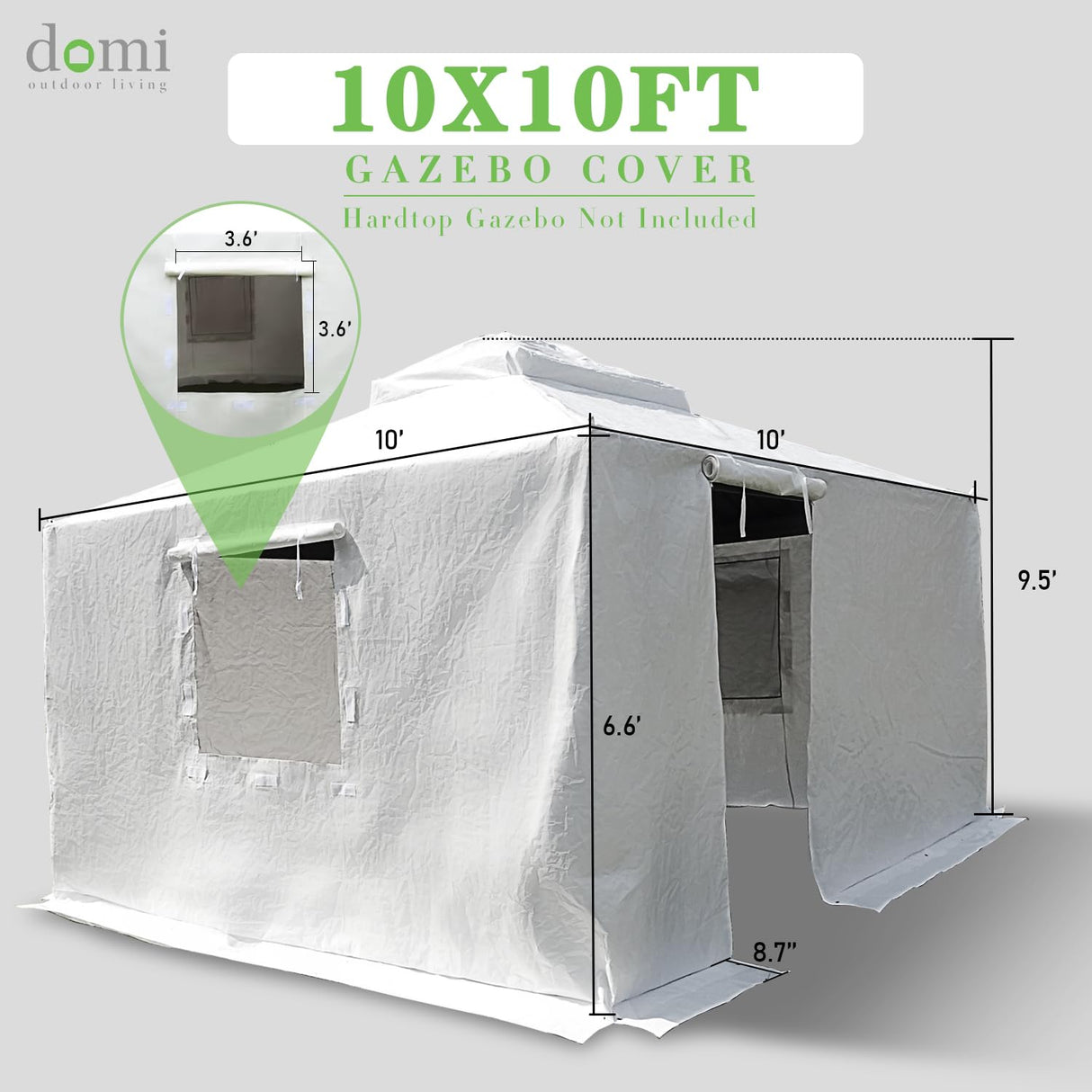 Domi 10' x 10' Universal Winter Gazebo Cover, All Season Waterproof Enclosed Cover with Sidewalls & Ventilated Mesh Windows, All-Weather Outdoor Cover for Hardtop Gazebos, White domi outdoor living