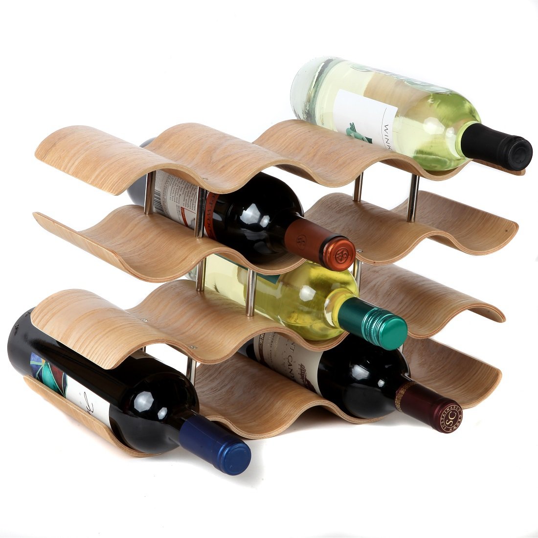 Lily's Home Countertop Wave Wine Rack, Wood, Elegant and Modern, Table Top Wine Storage (Oak, 14 Bottles) Lily's Home