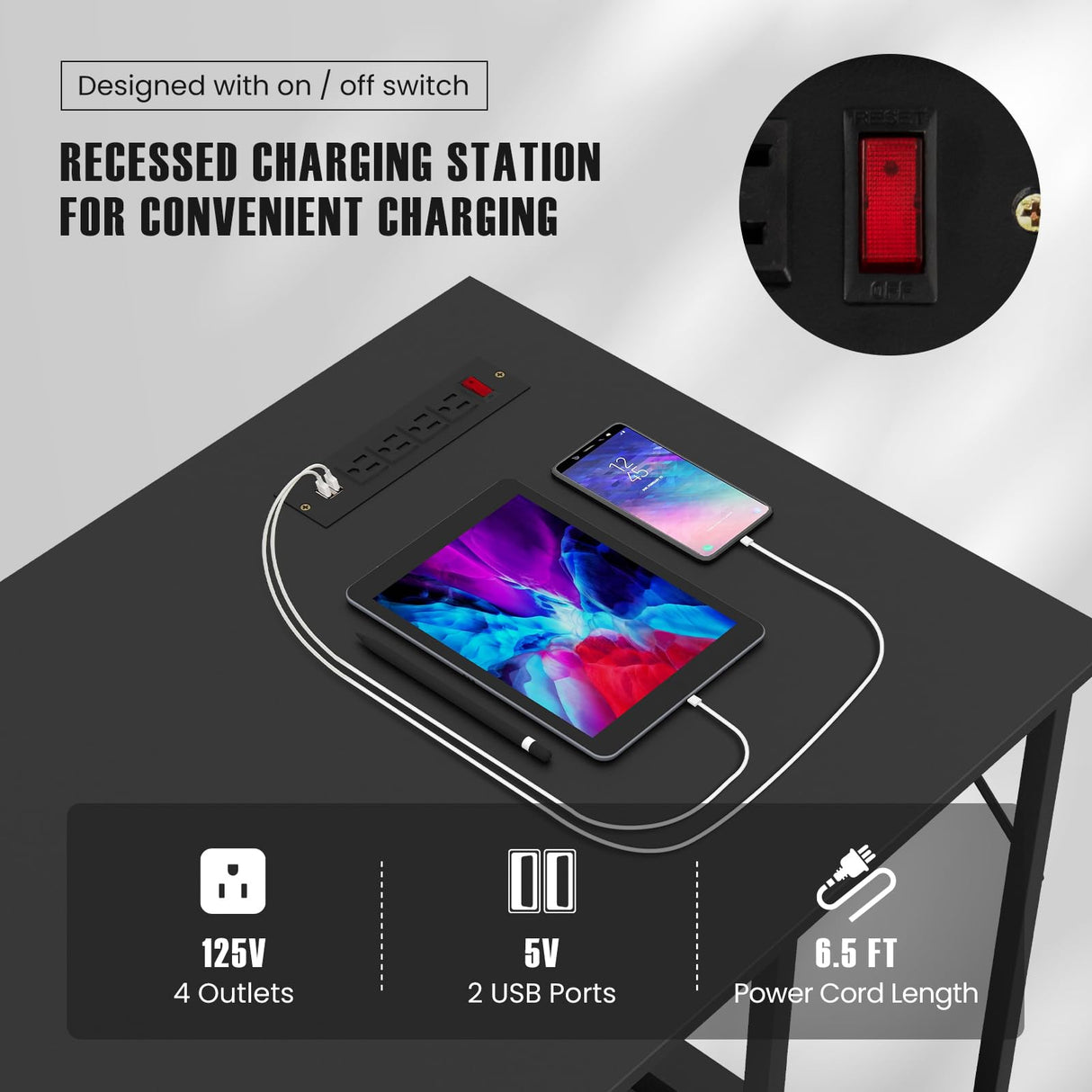 Tangkula 55 Inch Computer Desk with 4 Power Outlets & 2 USB Ports, Home Office Desk with Built in Charging Station with Switch, Computer Workstation Writing Study Desk with Storage Shelf & CPU Stand Tangkula