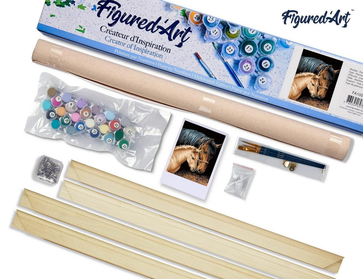 Figured'Art Paint by Numbers Kit for Adults Horse and Foal 16"x20" - Craft Art Painting Rolled Canvas with DIY Wooden Frame Figured'Art