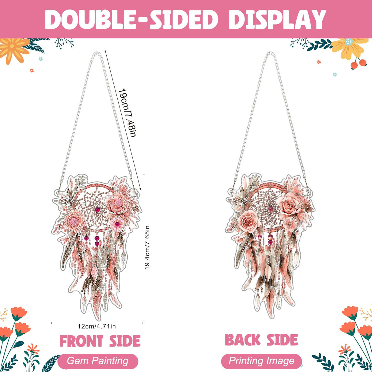 NAIMOER DIY Hanging Diamond Art Kits for Adults, Pink Dream Catcher Diamond Painting Kits, Special Shaped Rhinestone, Acrylic 5D Gem Art Craft Window Pendants Home Garden Wall Hanging Ornament Kits NAIMOER