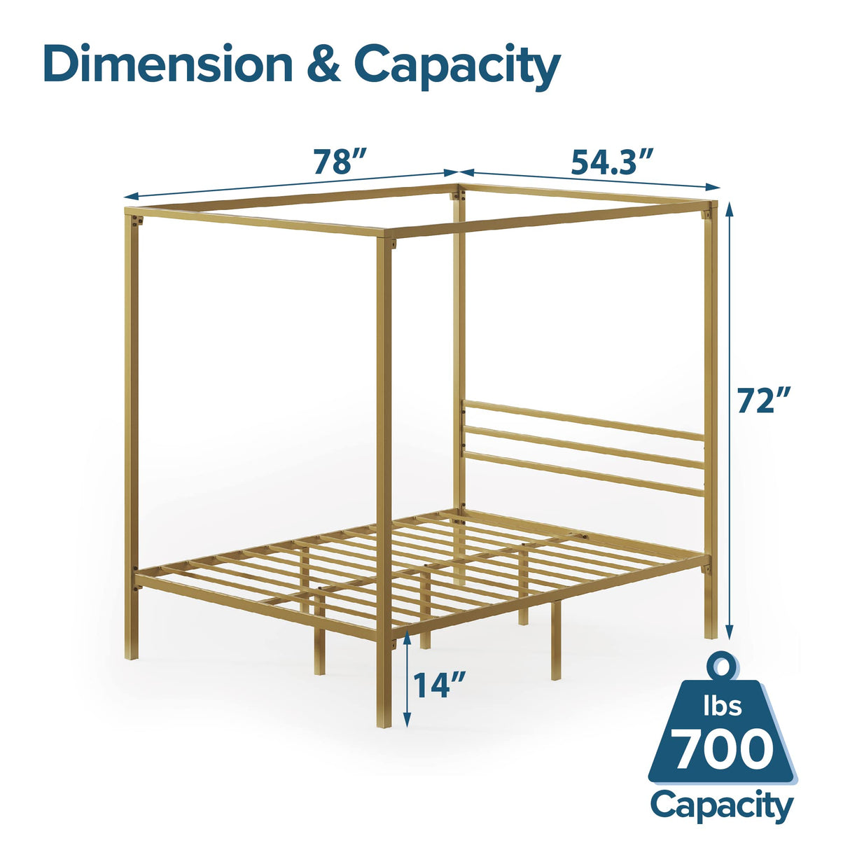 ZINUS Patricia Gold Metal Canopy Platform Bed Frame, Mattress Foundation with Steel Slat Support, No Box Spring Needed, Easy Assembly, Full Zinus