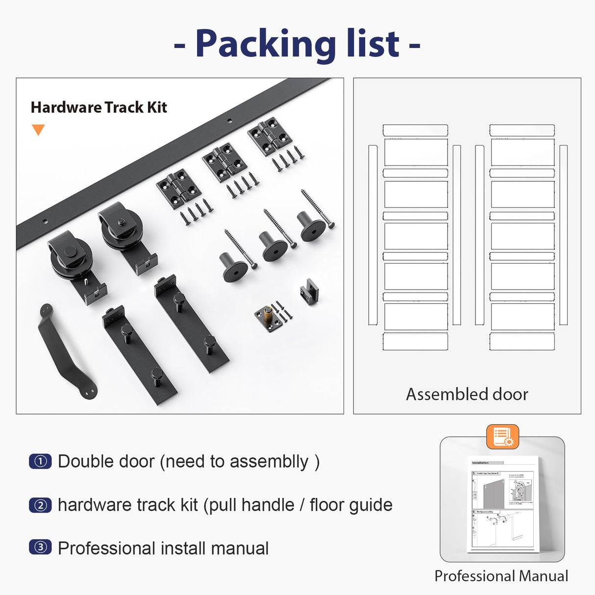FREDBECK 48X84(Double 24x84) White Bi-fold Barn Door Sliding Folding Door Double Barn Door with 52" Hardware Kit & Handle,Solid MDF Door with Water-Proof PVC Surface for Closet,Assembly Required FREDBECK